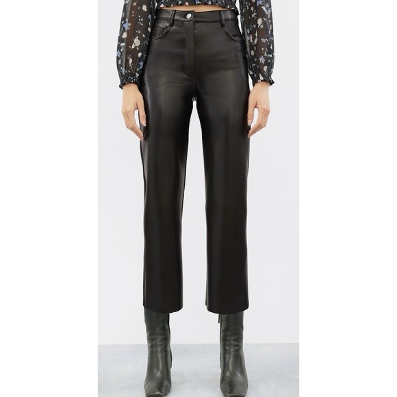 Aritzia Wilfred Black Cropped Melina High Rise Vegan Leather Pants Size 00 Biker - Picture 2 of 13